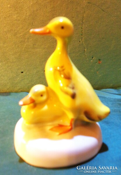 Antique porcelain: a pair of ducks from Aquincum / marked Hungarian porcelain /.