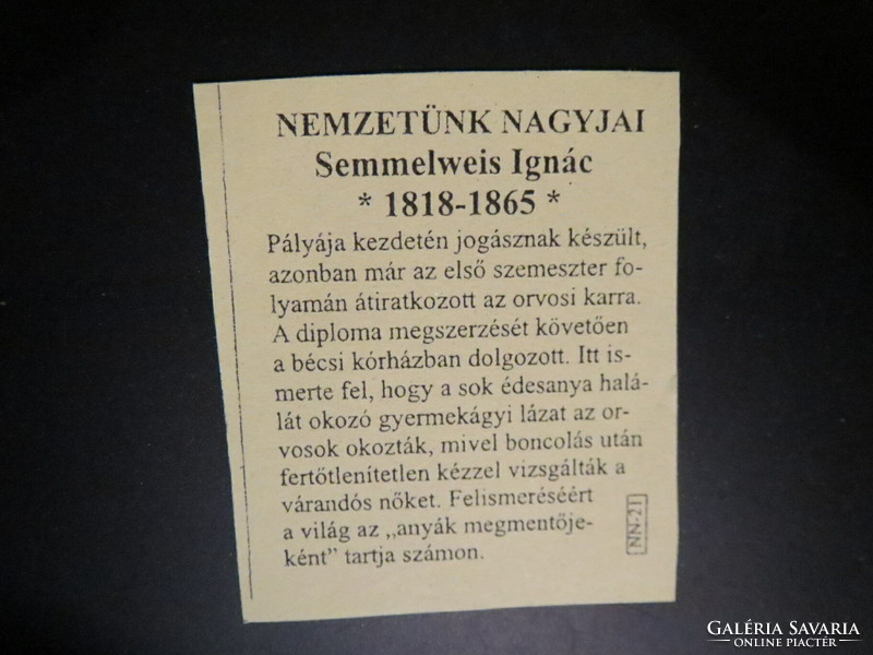 Nemzetünk nagyjai sorozat Ag.999 színezüst, Semmelweis Ignác 1818-1865