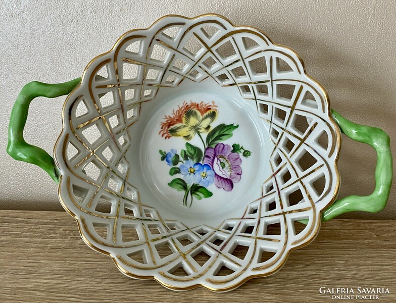 2 Herend openwork colorful flower baskets 20.5cm and 9cm