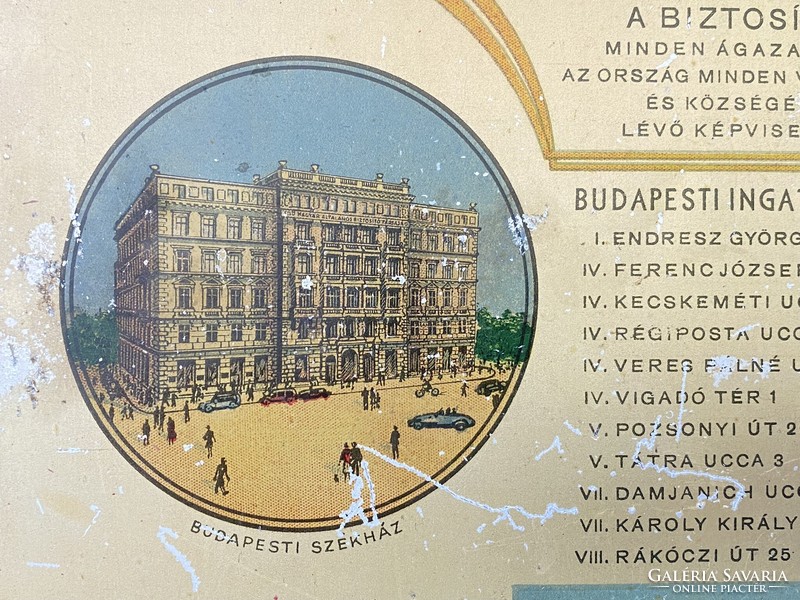 Első Magyar Biztosító reklám naptár reklámtábla 1920-30