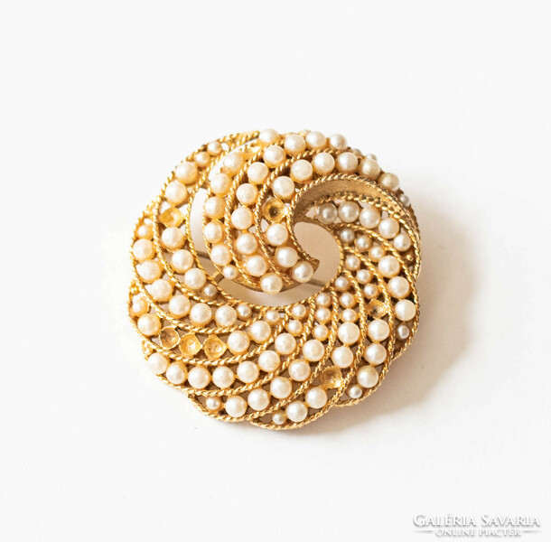 Vintage USNER bross aranyszínben, hamis gyöngyökkel  -  melltű, kitűző