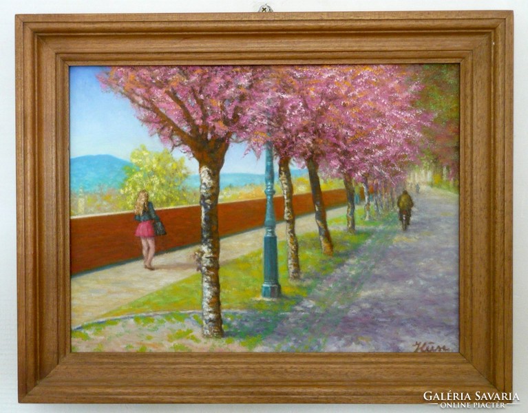 Budapest. Spring. Árpád Tóth promenade * high quality oil painting * hüse j.* Noted.