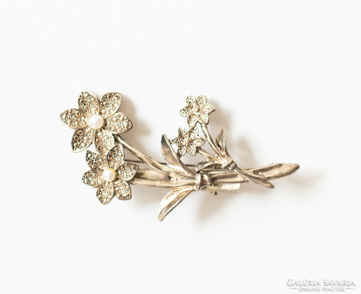 Huge silver brooch flower bouquet, lily / daffodil - vintage brooch, pin