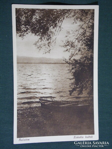 Képeslap,Postcard, Balaton, Esti hangulat, látkép,csónak, naplemente,1928