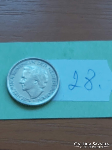 Netherlands 25 cents 1948 nickel, Queen Wilhelmina 28