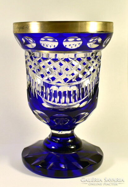 1937 Blue kirstahl vase with silver rim
