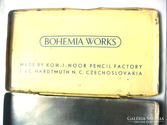 Bohemia works metal pencil holder, antique plate pen holder