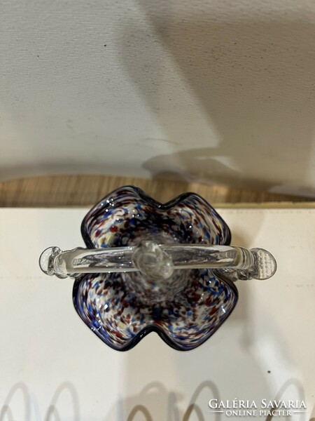 Art deco öntött üveg gyűrűtartó kosár, cseh, 18 x 15 cm-es. 4523