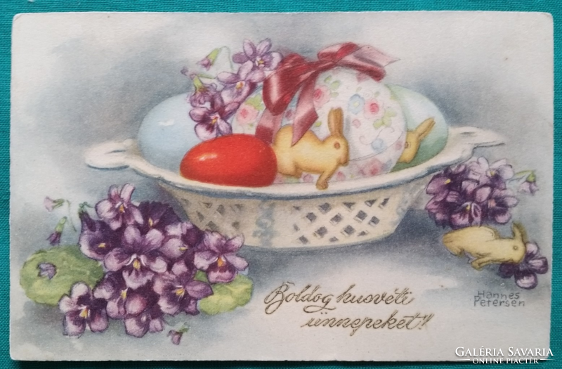 Antik grafikus húsvéti képeslap, Hannes Petersen