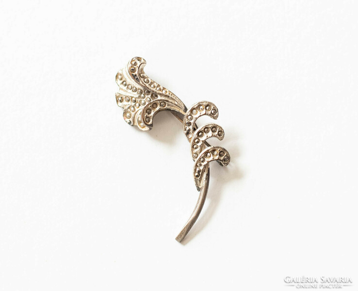 Silver-colored flower brooch with marcasite - vintage brooch, pin