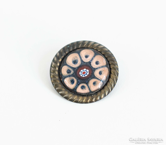 Retro brooch with fused glass/enamel decoration - lapel pin, pin with millefiori pearl Murano style
