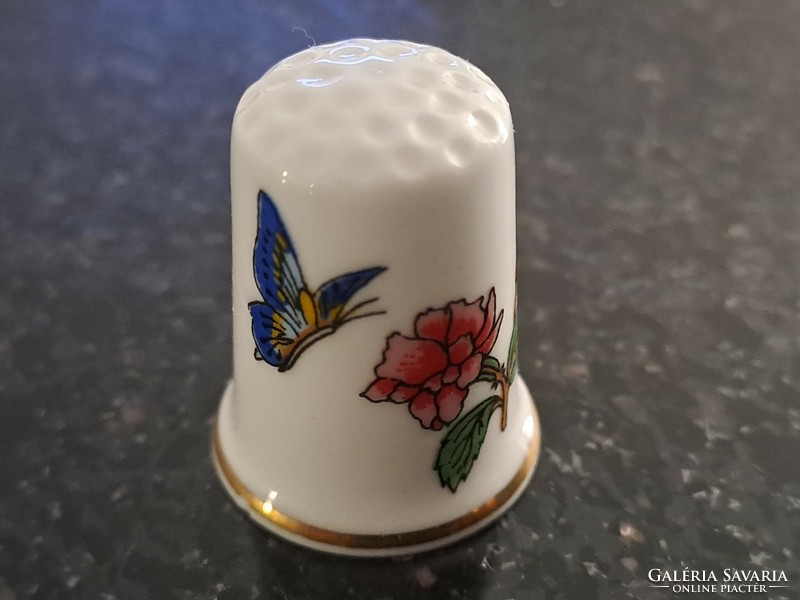 Vintage Debbie Minton angol porcelán gyűszű rózsás pillangós dekorral