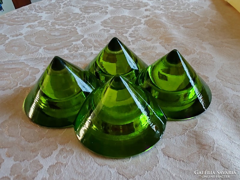 Uranium green heavy glass candle holder with a pyramidal base