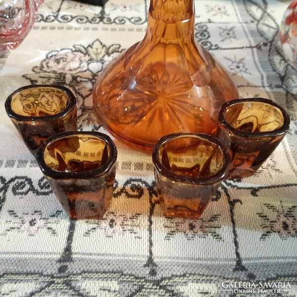 Vintage glass drink set bottle jug + 4 glasses - art&decoration