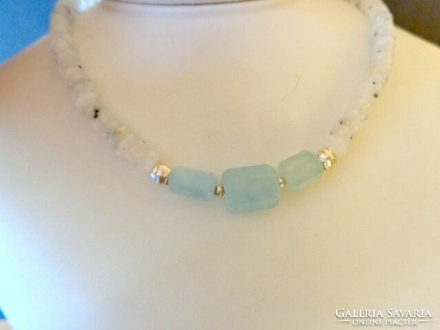 Aquamarine-moonstone mineral necklace