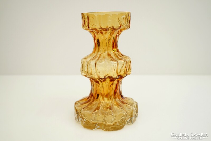 Mid century yellow ingrid glass vase / retro glass vase