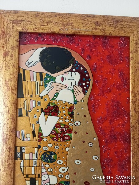 Gustav Klimt kiss fire enamel picture