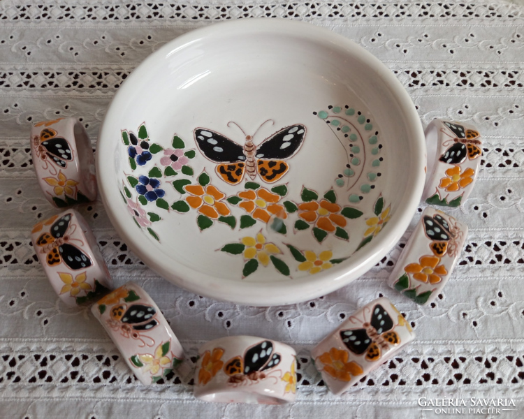 Special Hungarian ceramic napkin ring set + bowl