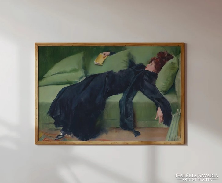 Ramon Casas 1899-es csodaszép art nouveau festménye, reprodukcio nyomat Dekadens lány, a tánc után
