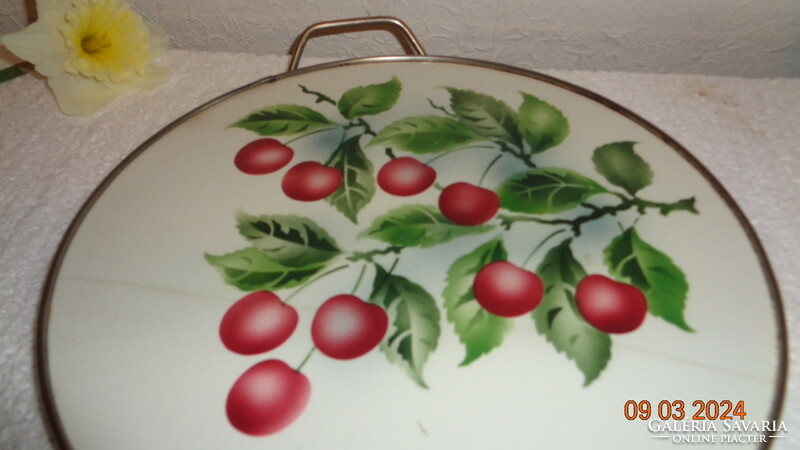 Századforduló idején készült , osztrák cseresznye dekoros asztalközép , fémkeretben