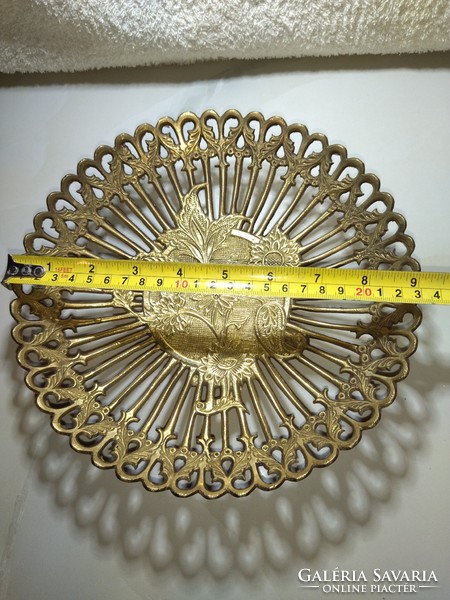 Beautiful openwork floral centerpiece heavy copper fruit bowl holder tray