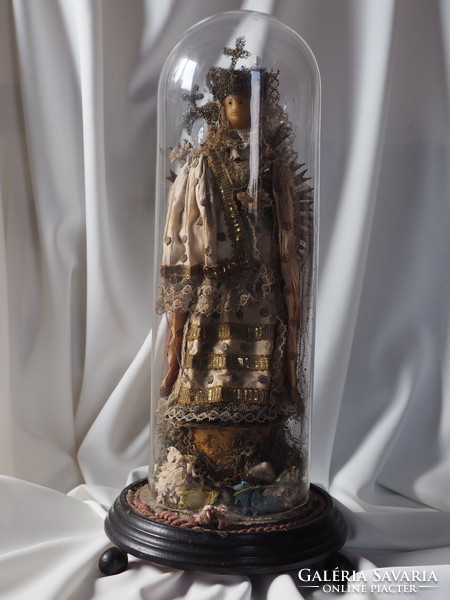 Mary statue silver wax holy image grace object child Jesus Christian glass religious church art