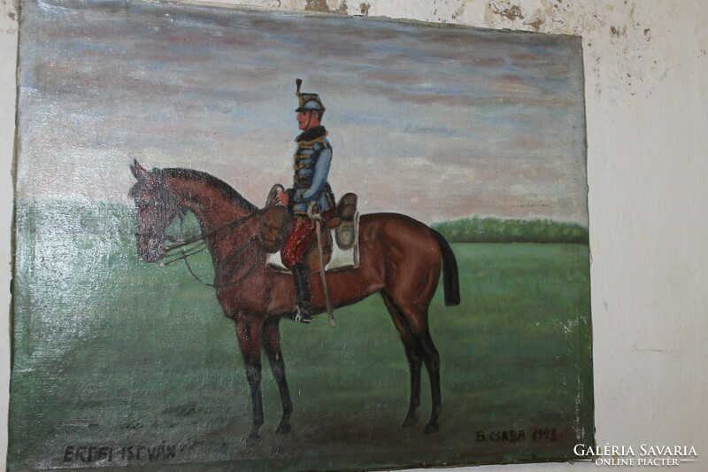 Signed equestrian painting 572