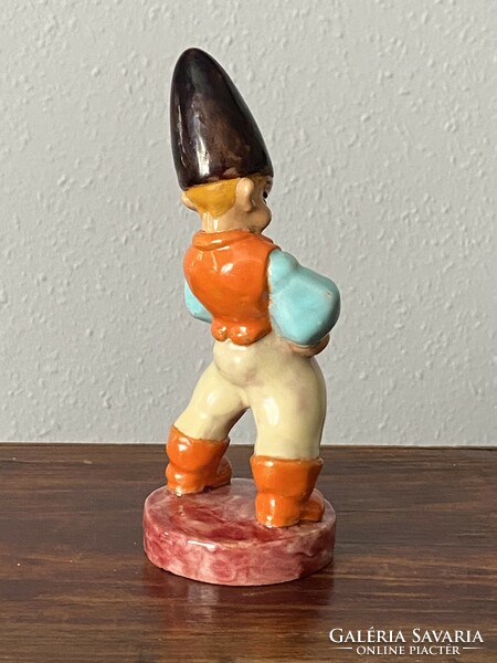 Iván Darabos painted art deco ceramic statue of a peasant boy in a black pub with folded hands 17.5 cm