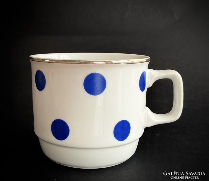 Zsolnay vitrine blue polka dot mug with eosin stripe