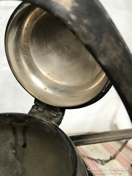 Szecessziós  ezüstözött alpakka Szandrik gyárban készült állványos   melegítős teafőző