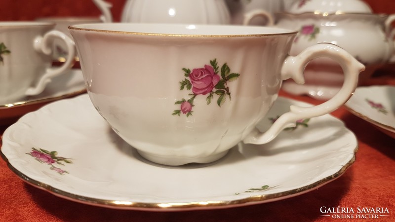 1 Ft-ról! 6 személyes, gyönyörűséges rózsás, aranyozott, barokk porcelán teáskészlet MZ CZECHOSLOVAK