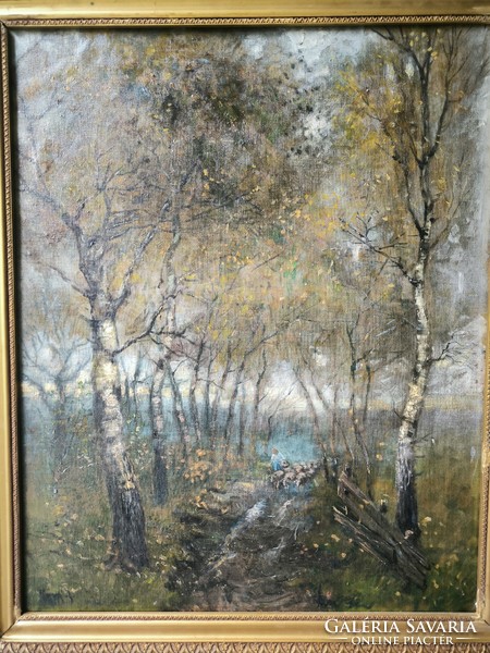 Antique beautiful figurative landscape painting forest detail good quality marked. Vienna Munich