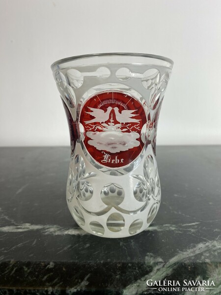 Antique painted glass cup with liebe inscription