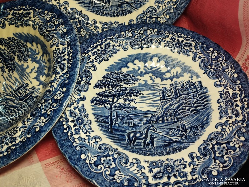 English scene porcelain deep plate, 3 pcs.