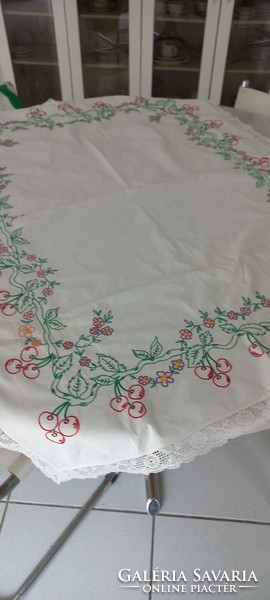 Large linen tablecloth, stem stitched