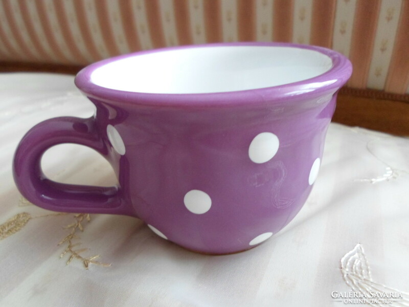 Purple, white polka dot ceramic mug, cup
