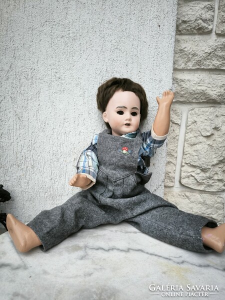 Antique large biscuit porcelain head doll. A.M.Dep German boy doll.
