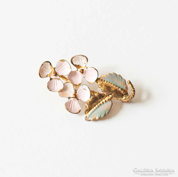 Antique pink floral brooch - vintage lapel pin, pin with enamel/painting decoration