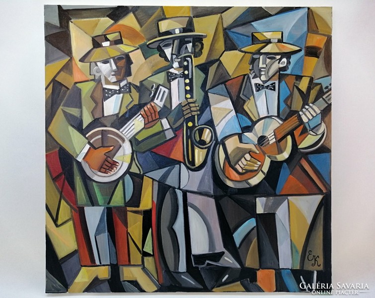 Elena Khmeleva - Trois musiciens de jazz , 80x80 cm
