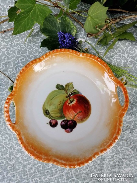 Attractive bowl with iridescent glaze, fruit pattern