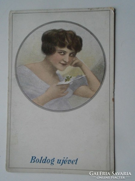 D201895    Régi képeslap   -- Boldog ujévet - Hölgy négylevelű lóherével   1910k