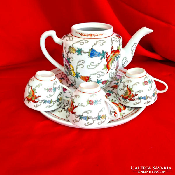 Kínai porcelán tányér, tálca 3 darab kávés csésze ( kézi festés!)