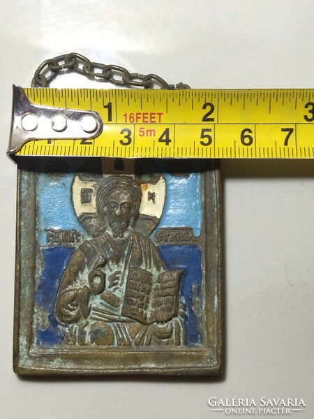 Beautiful antique very old miniature icon with copper fire enamel
