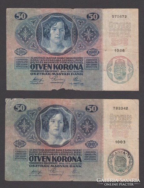 3x 50 Korona 1914 (P+,G+,VG+)