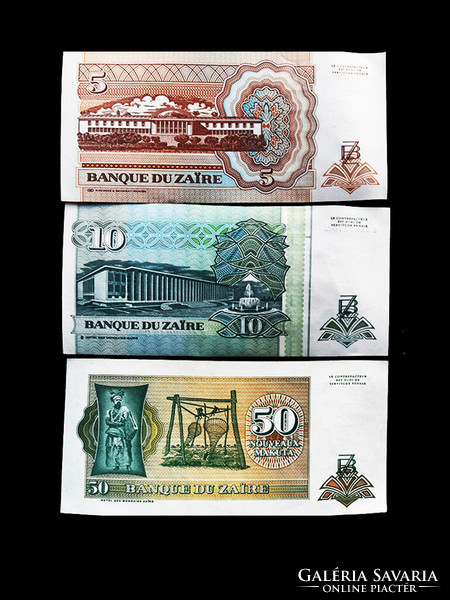 Unc - banknotes- zaire 5 - 10 - 50 zaires - 1993 very nice!