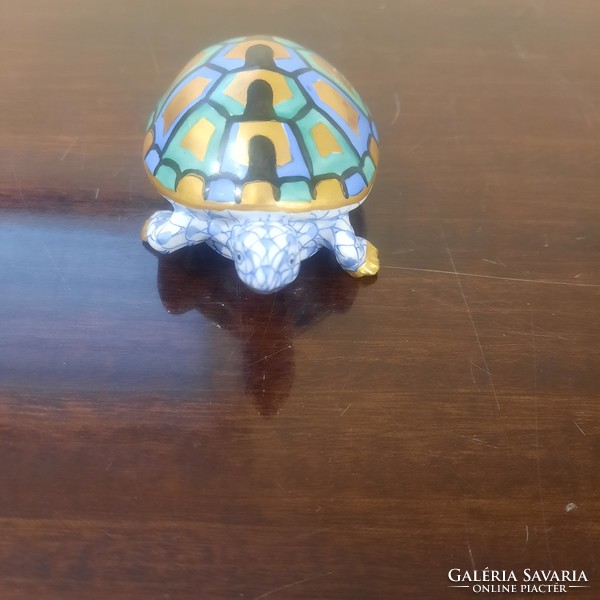 Herendi porcelán kék pikkely mintás, pikkelyes teknősbéka, teknős figura