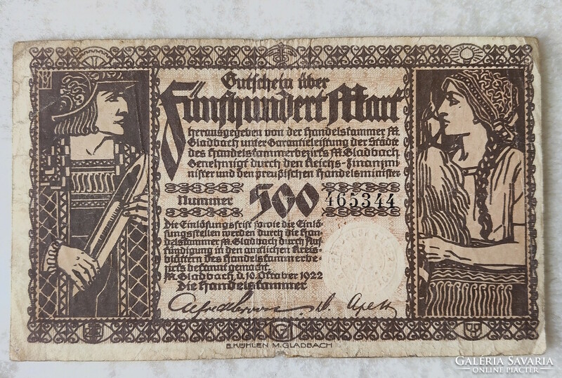 Inflation notgeld, 500 deutsche marks - Mönchengladbach, 1922 (vf-)