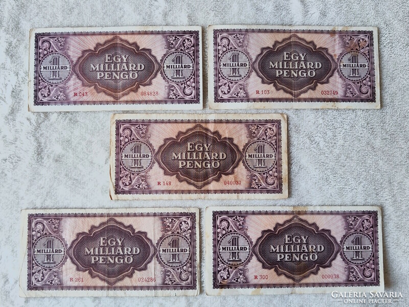 5 darab 1 milliárd pengő, 1946 (VF-F)