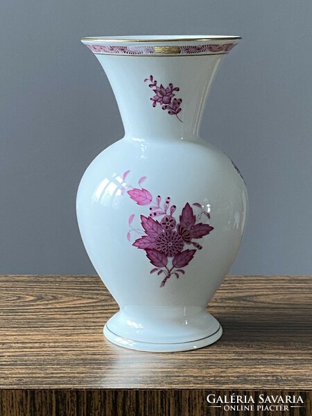 Herend purple appony flower painted porcelain vase 20.5 cm