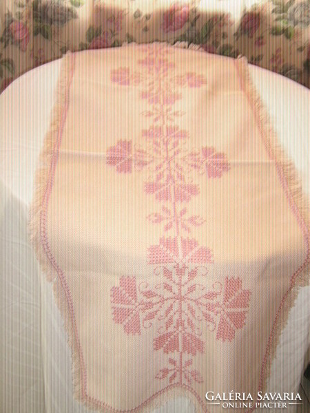 Wonderful floral hand embroidered needlework tablecloth